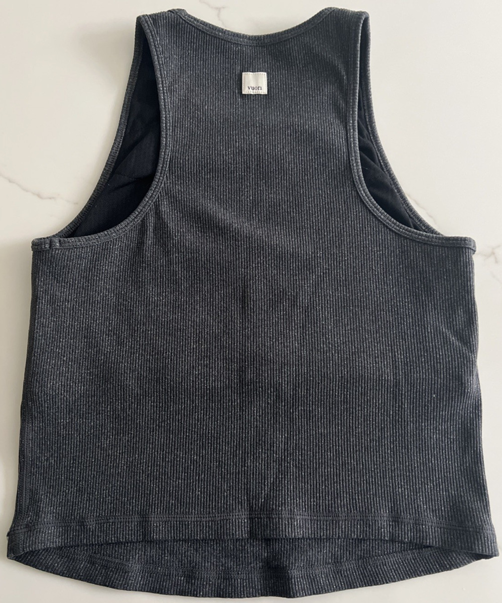 Vuori Pose Plyo Tank Top XS Charcoal Gray Ribbed Built-In Bra Cropped Crewneck